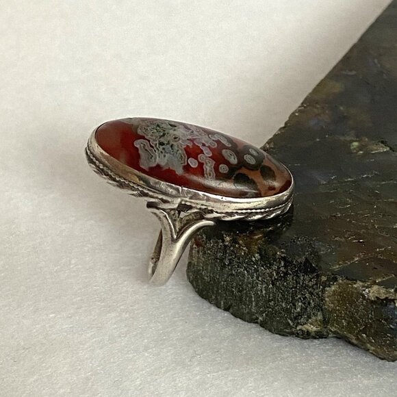 VTG Sterling Silver 925 Oval Bezel Set Ocean Jasper Split Shank Ring Sz 5.75 - Picture 5 of 16